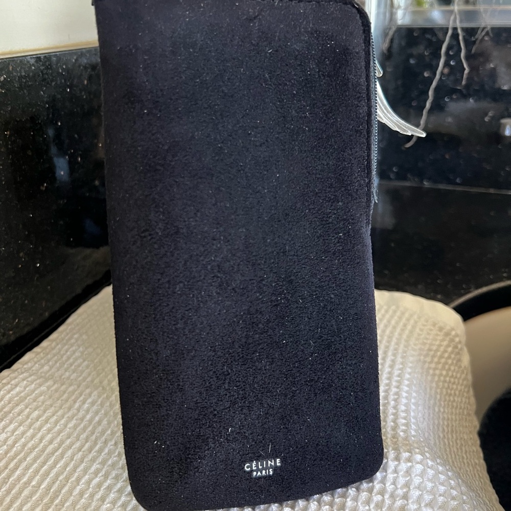 Celine Paris Black Suede Sunglass Zipper Pouch Case